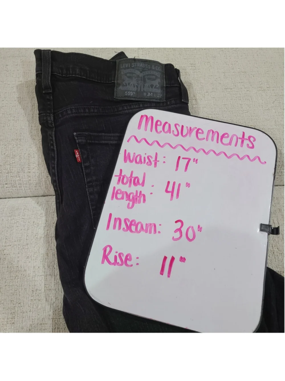 Levi's 559 Relaxed Straight Jeans Mens 34x32 Black Stretch Denim